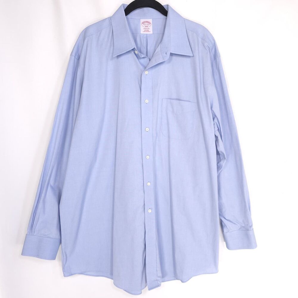 BROOKS BROTHERS 1818 Madison Dress Shirt Blue Classic Fit 100% Cotton 17.5